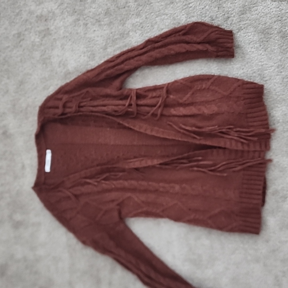 just fab chuncky knit sweater fringe cardigan